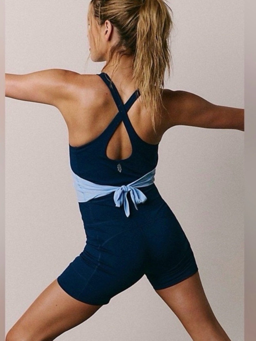 FP Movement by Free People Navy Blue & Light Blue Front Runner Runsie NWOT
